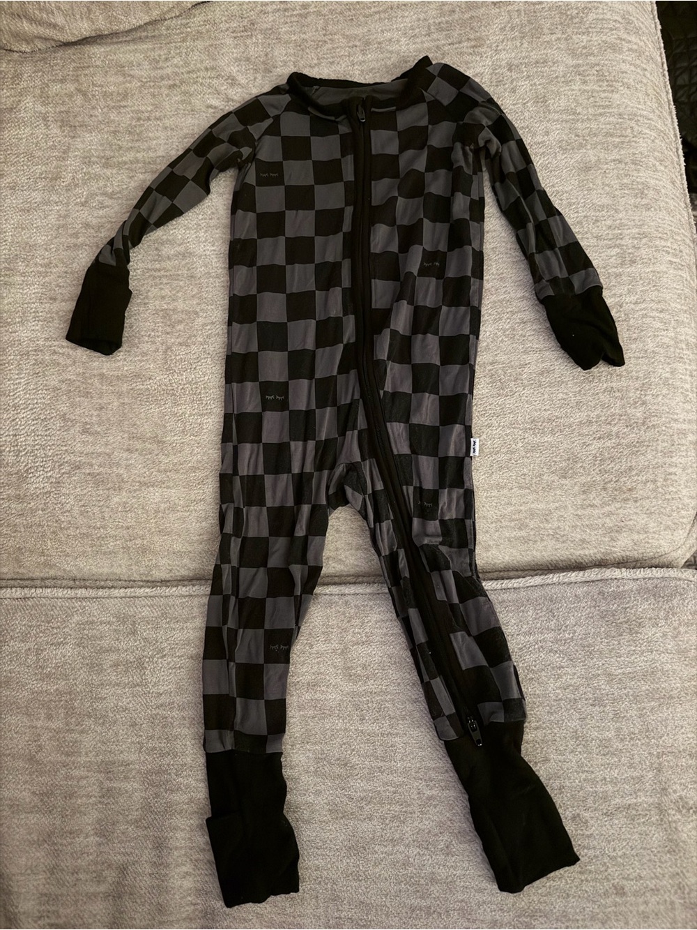 Little Sleepies Black & Gray Checkered Zip One-Piece Pajamas 6-12 months